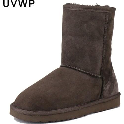 Free Shipping Classic Womens Snow Boots Genuine Sheepskin Leather Winter Boots 100% Natural Fur Warm Wool Women Mid-calf Boots