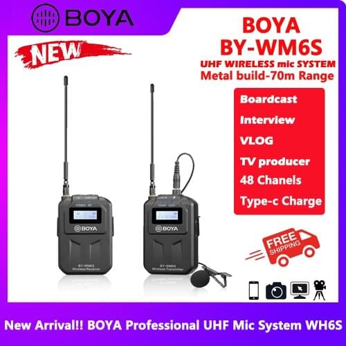 BOYA WM6S 48-Channel UHF Wireless Microphone System For Smartphone Tablet DSLR Camera Camcorder and Audio Recorder Interview mic