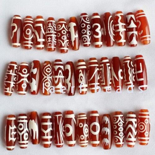 10x30mm Red Tibet beads agate stone DZI Oval Shape loose Beads 1pcs