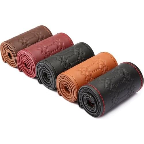High Quality 38 cm Car Steering Wheel Cover DIY Genuine Leather Emboss Braid On Steering-Wheel With Needles Thread Car-Styling