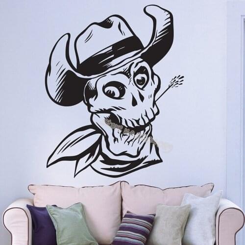 Skull Bones Hat Death Dead Cowboy Smile Wall Stickers Personality Pattern Removable Wallpaper living room Bedroom Mural EA283