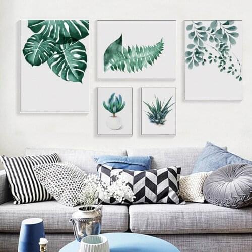 Spray Color Luxuriant Green Plants Leaves Landscape Canvas Painting Sofa Background Wall Picture Posters Living Room Decoration
