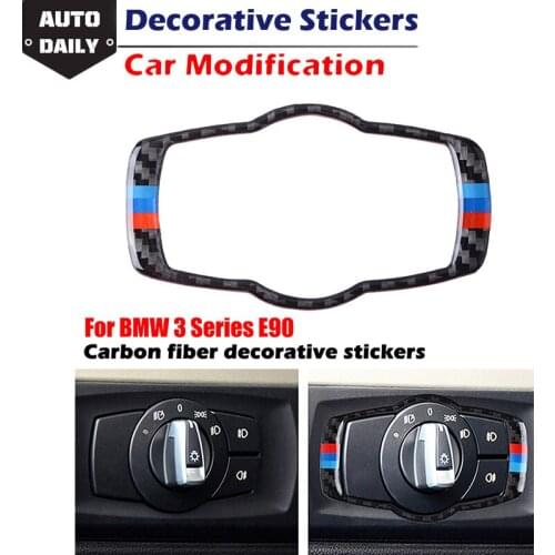 Carbon Fiber Decorative Sticker Fit For BMW 3 SeriesE90 E92 E93 2005-2012 Stickers Headlight Switch Panel Trim Cover