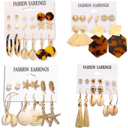 HOCOLE Leopard Print Acrylic Shell Dangle Earring Set For Women Bohemian Oversize Tassel Resin Drop Earring 2019 Brincos Jewelry