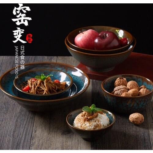 LingAo Japanese style retro ceramic set creative personalized ceramic bowl spoon chopsticks cup tableware