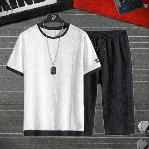 Mens Summer Leisure Sets T-Shirt+Shorts 2 Piece Casual Tracksuit Male Sportswear Gym Brand Clothing Sweat Suit Mens Joggers Set