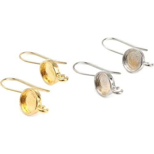 4pcs Zinc Based Alloy Round Earrings Findings Cabochon Settings Silver Tone W/ Loop (Fit 8mm Dia.) 28x10mm DIY Jewelry Making