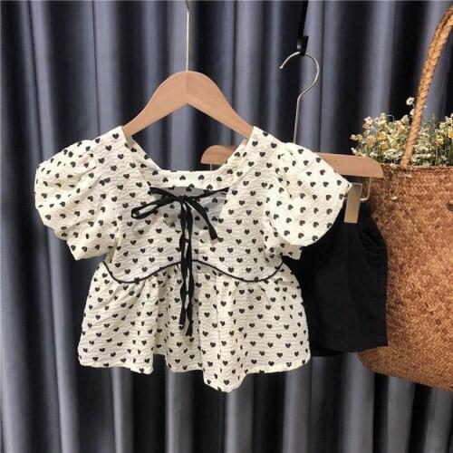 Girls summer sets princess style baby clothes fashion children 2021 new trend polka dot short-sleeved casual clothing