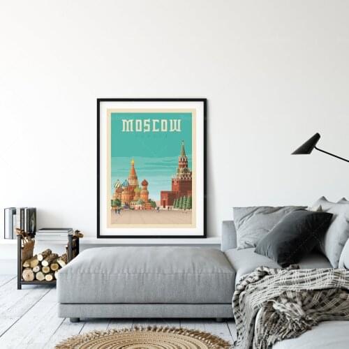 Moscow Print | Moscow Russia Vintage Travel Poster | Red Square | St Basil Cathedral Landscape | City Skyline Wall Art | Home De