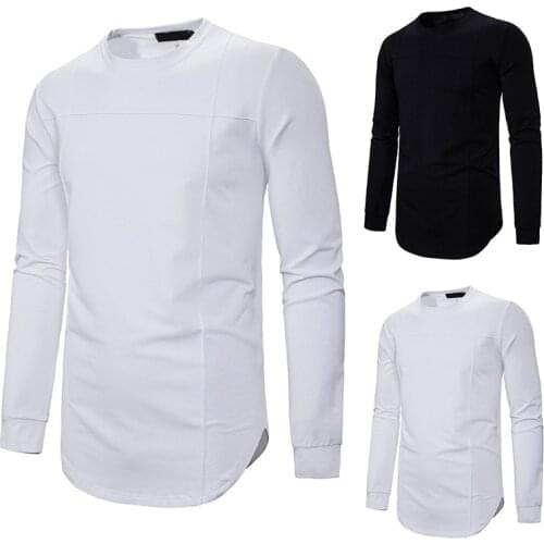 Mens Long Sleeve T-Shirt Solid Color Round Neck White Black Long T-shirt Casual Loose Simplicity Plaid Pullover