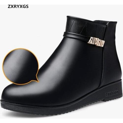 2020 New Classic Rhinestone Genuine Leather Ankle Boots Winter Shoes Fashion Ladies Boots Flat Non-slip Large Size Womens Boots