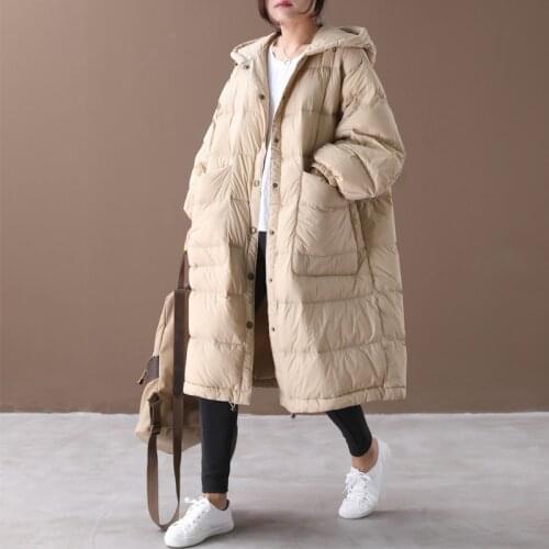 2021 New Loose Down Coat Cloak Lantern Sleeves Hooded Warm Long Down Parkas 90% White Duck Down Jacket Female Snow Outwear