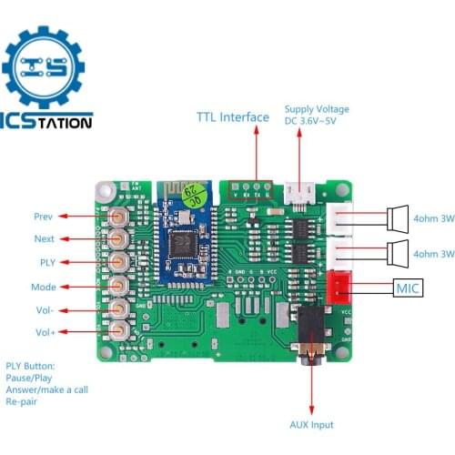 2*3W Bluetooth 4.2 Power Amplifier Board Audio Stereo Transmission BK3266 Module AT Serial Port Renamed Button Controller Switch