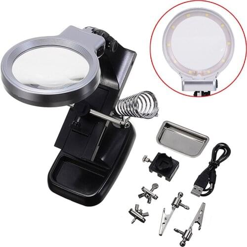 Helping Hand Soldering Stand Magnifying Glass 10 LED Light Stand Clamp Clip Magnifier Welding Rework Repair Solder Iron Holder