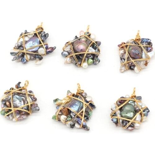 Natural Wrapped Pearl Beads Pendant Charms Irregural Shape Natural Pearl Bead Pendant for Making DIY Necklace Gift Size 35x50mm