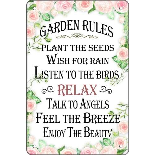 Garden Rules Metal Tin Sign Garden Decor IndoorOutdoor Sign Home Decor Sign Metal Gardening Sign