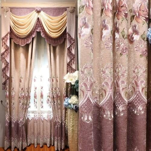 Chenille Stitching Thick Embroidered Cloth Curtains Finished Custom Blackout Curtains for Living Dining Room Bedroom