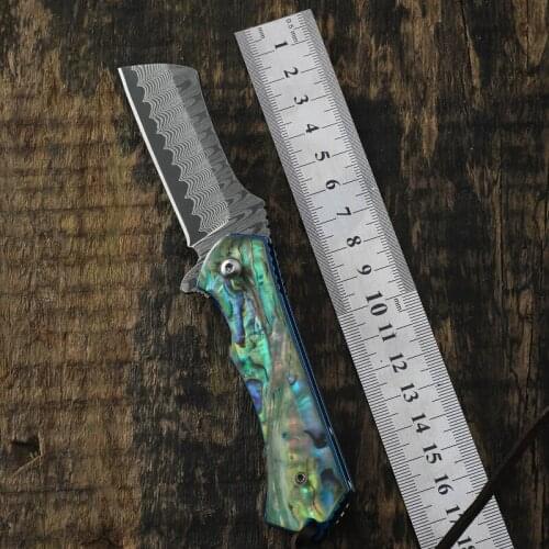 New Damascus Blade folding knives Sandalwood handle and Acrylic handle Hunting knife outdoor Camping Tactical pocket EDC tools