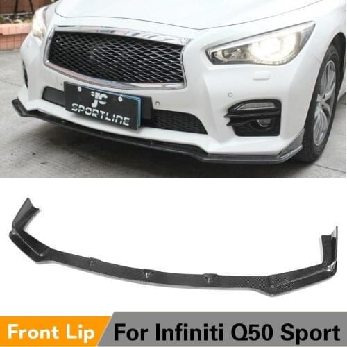 Carbon Fiber Front Bumper Lip Spoiler Splitters for Infiniti Q50 Sport Sedan 4-Door Only 2014 - 2017 FRP PU Front Bumper Lip