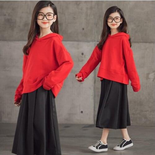 Girls' Spring Suits Childrens Skirts And Sweaters Tracksuit Sets Red Long Sleeve Leopard Tops Long Pants Outfits New Fashion