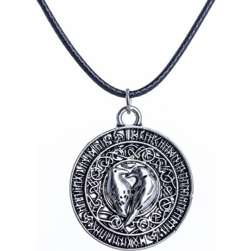 Vintage Jewelry PU Leather Chain Viking Birds Charm Necklace Punk Gothic Style For Women Men