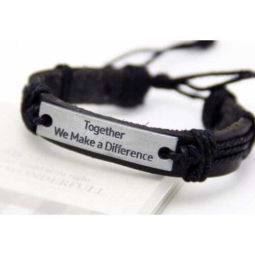 Together we make a differenc Genuine Leather Bracelets Men Bracelets Wristband Fashion Wrap Real Leather Bracelets Women Jewelry