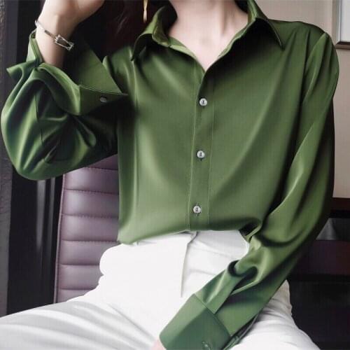 OL Office Blouse Female Plus Size Shirts 2019 Long Sleeve Blouses Womens Green Single Breasted Tops Blusas Mujer White Blouses