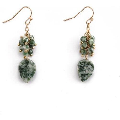 Beadsland fashion Green Leaf natural stone Drop Earrings For Women Elegant