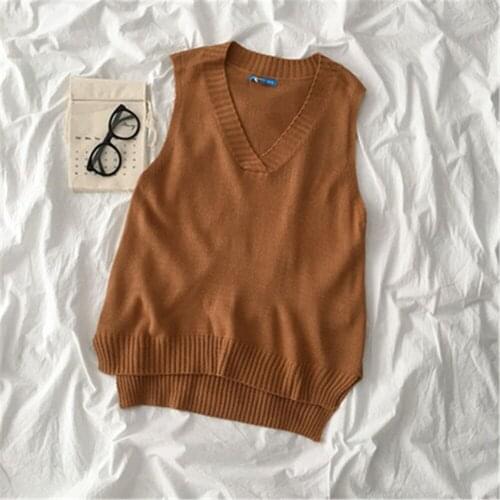 Korean Style Retro Jumpers Loose 2021 Fashion Basic Women Sweater Vests Solid Simple Stylish Elegant Classic Female Side-slit