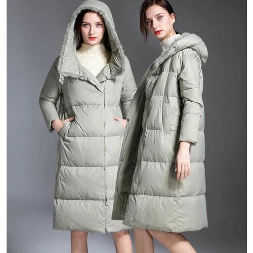 Europe winter oversize fluffy 95% duck down coat female Nylon taffeta Mink fur thicker warm hooded duck down jacket F137