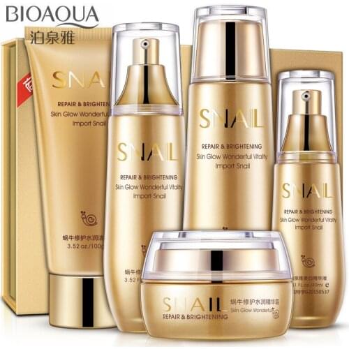 Gold Snail Face Skin Care Set Moisturizing Whitening Facial Cream Toner Essence milk Cleanser Facial Set Without Box