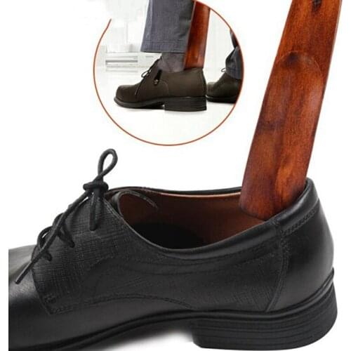 1 Pcs Wood Shoe Horn Craft Birch Wooden 9*3.5cm Short Handle Shoehorn Lifter With Leather Rope For Shoes Accessories Horns