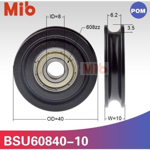 1pcs/lot 608zz coated with POM PA black U groove injection molding machine 4cm 40mm bearing wheel roller 8*40*10mm BSU60840-10