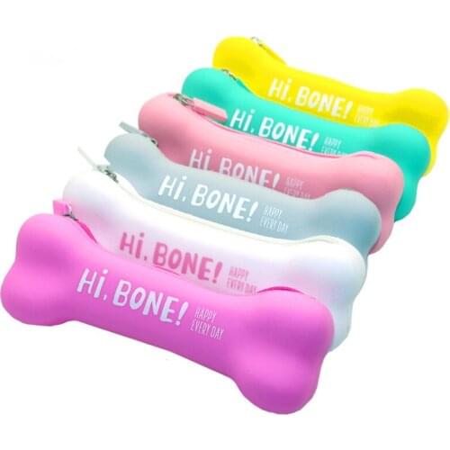 1 Pc Explosion Models Candy Colors Bone-shaped Silica Gel Pencil Creative Pencil Box Student Pencil Case Cute School Supplies