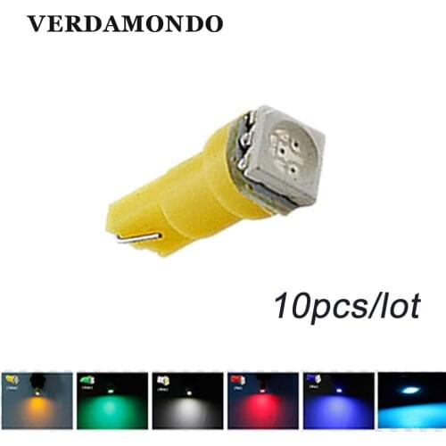 10pcs T5 5050 1SMD Wedge Car LED Bulb Lamp Interior Dashboard Gauge Light Lamps White Green Ice Blue Red Yellow