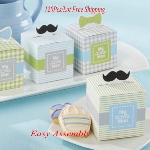 120Pcs/Lot Mini mustaches and bows My Little Man baby favor boxes for baby shower favors and Wedding party gift baby candy box