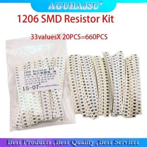 1206 SMD Resistor Kit Assorted Kit 1ohm-1M ohm 1% 33valuesX 20PCS=660PCS Sample Kit
