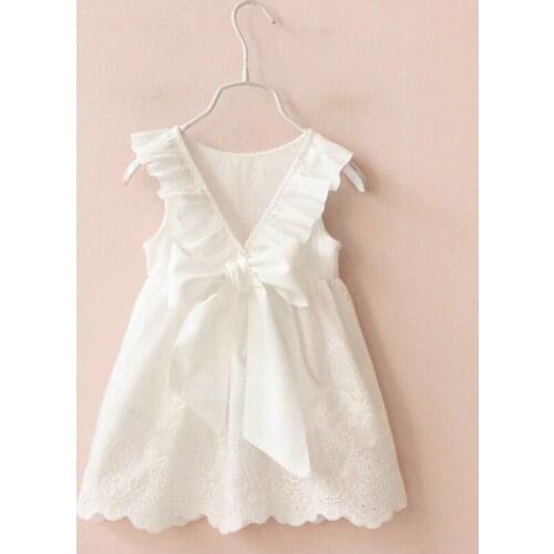 2021 Summer White Princess Dress kids Bow Girl Evening Dresses Children Clothing 2-8Y Baby V-neck Party Dress Girls Clothes