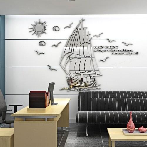 Hot sale Sailboat navigation Acrylc 3d wall stickers Company office creative wall decoration Classroom mirror wall sticker