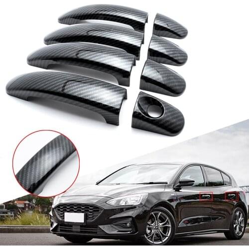 8 Pcs Car Exterior Door Handle Cover Protector Trim Carbon Fiber Pattern Chrome For Ford Focus/C-Max/Escape/Kuga/Ranger 13-19