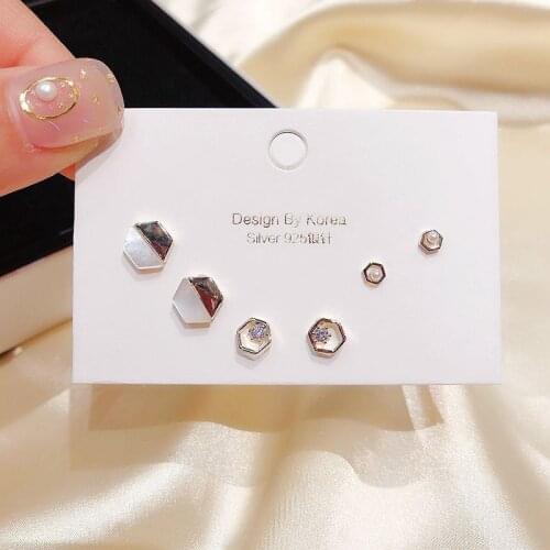 2020 New Design Shell Zircon Geometric Stud Earrings Set Dainty 6-piece Ear Set For Women Girls Gifts Jewelry Wholesale