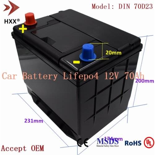 12V 70Ah Lifepo4 Battery Pack CCA 700A Compatible Gas Car 12V Lead Acid Battery for Odyssey-09 Focus Kuga Outlander Chevrolet