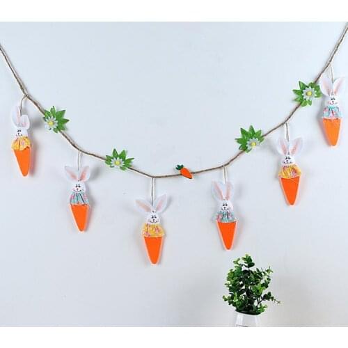 Banner Rabbit Carrot Shape Decoration Easter Garland Flag for Home