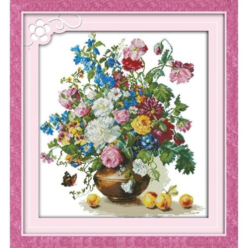 Flower and peach Cross Stitch Kits Printed pattern Canvas DMC Counted Chinese Cross-stitch set Embroidery Needlework DIY kit