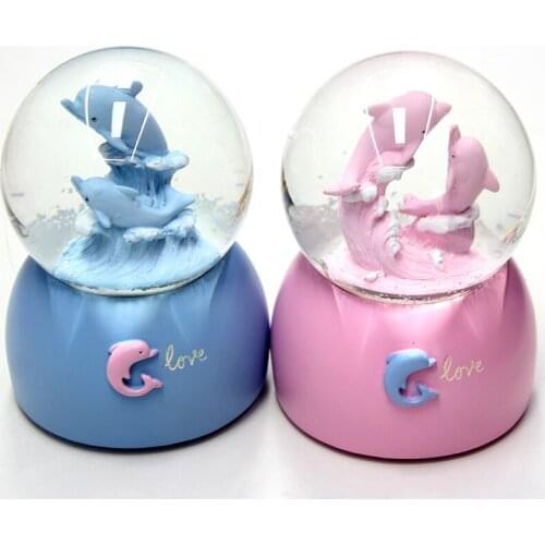 Dolphin Design Crystal Snow Globes Glass Music Box snow globes Home Office INterior Decoration Valentine Day Gifts With light