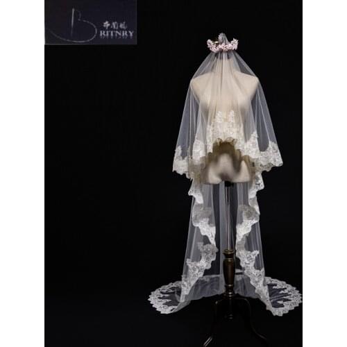 Hot Sale 3M One Layer Lace Edge Champagn Ivory Cathedral Wedding Veil Long Bridal Veil Cheap Wedding Accessories Veu de Noiva