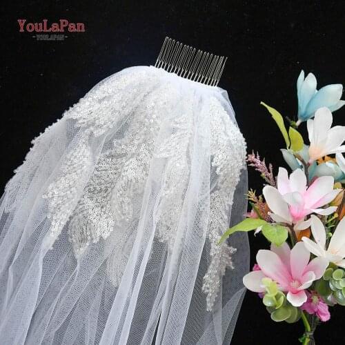 You La Pan V19 Veil with Sequins for Dance 2 Meters 1 Layer Wedding Veil White Simple Bridal Veil With Comb Long Veil Bridal
