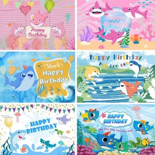 InMemory Shark Birthday Backdrops For Photography Baby Cartoon Coral Fish Bubble Party Portrait Photo Backgrounds Photo Studio