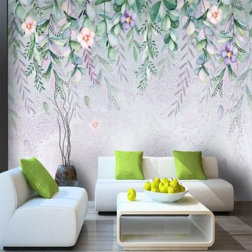 Custom Mural Wallpaper Fresh Plant Hand Painted Watercolor Leaves And Flowers Background Wall Painting