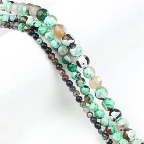 Fruit Green Fire Agates Natural Stone 8/6/4mm Round Loose Bead Smooth For DIY Bracelet Charm Jewelry Making Accessories Handmade